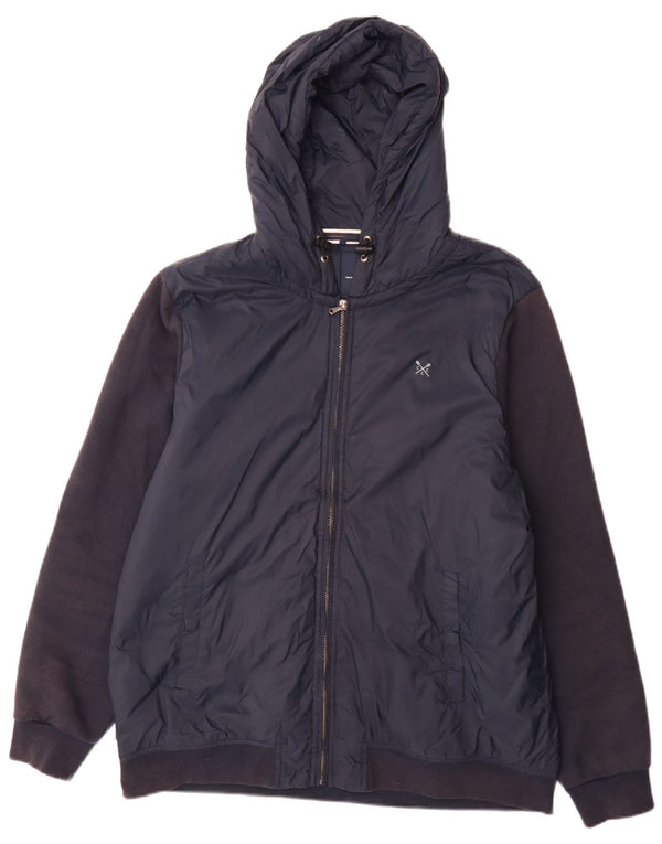 Crew Clothing Mens Hooded Padded Jacket UK 42 XL Navy Blue Colourblock