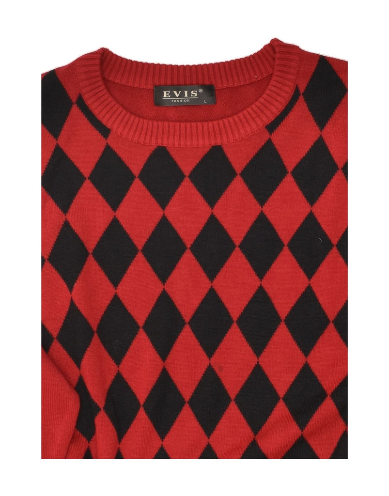 VINTAGE Mens Crew Neck Jumper Sweater Large Red Argyle/Diamond Wool | Vintage Vintage | Thrift | Second-Hand Vintage | Used Clothing | Messina Hembry 