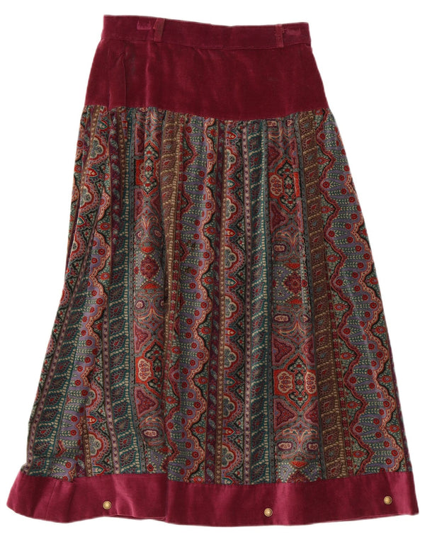 Vintage Womens Velvet Flared Skirt IT 42 Medium W26 Burgundy Fair Isle
