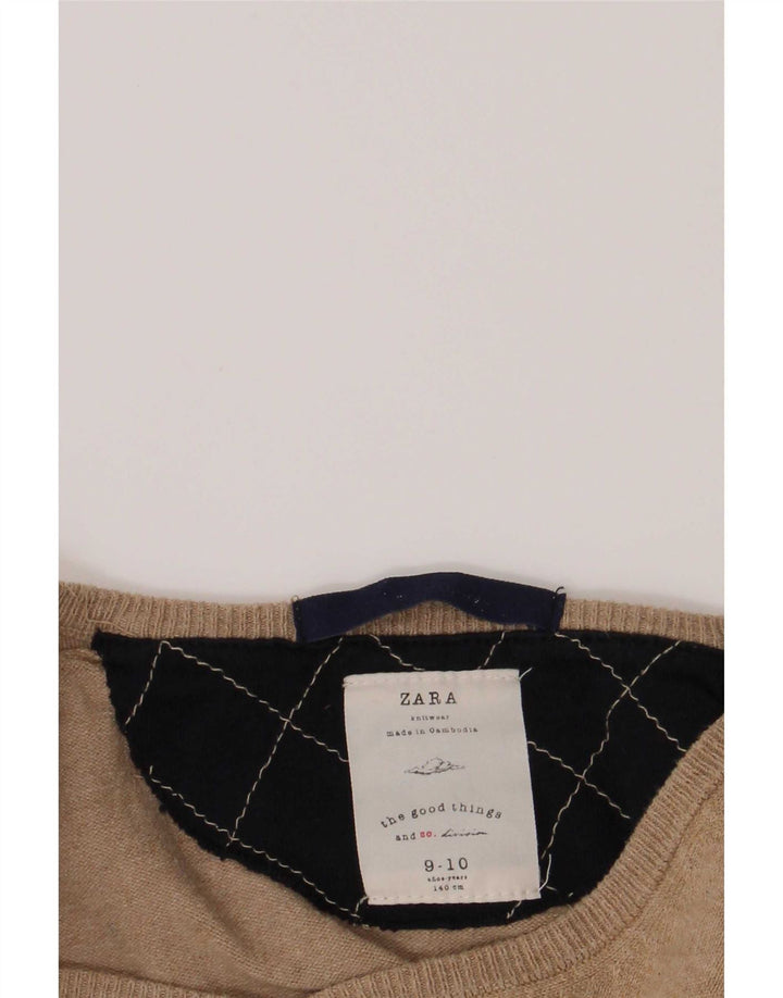 Zara Boys V-Neck Jumper Sweater 9-10 Years Beige