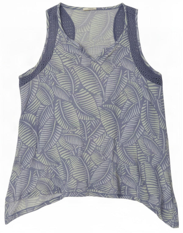 Fat Face Womens Asymmetric Tunic Top UK 16 Large Blue Floral Linen