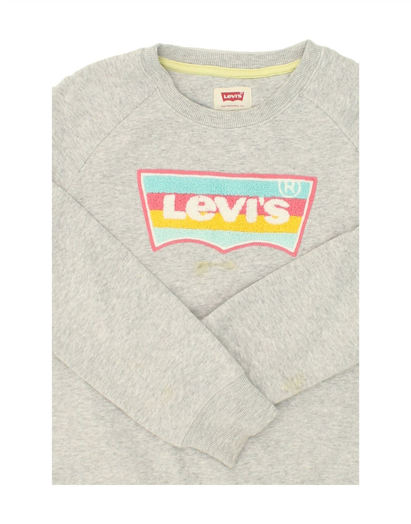 LEVI'S Girls Graphic Sweatshirt Jumper 13-14 Years Grey Cotton | Vintage Levi's | Thrift | Second-Hand Levi's | Used Clothing | Messina Hembry 