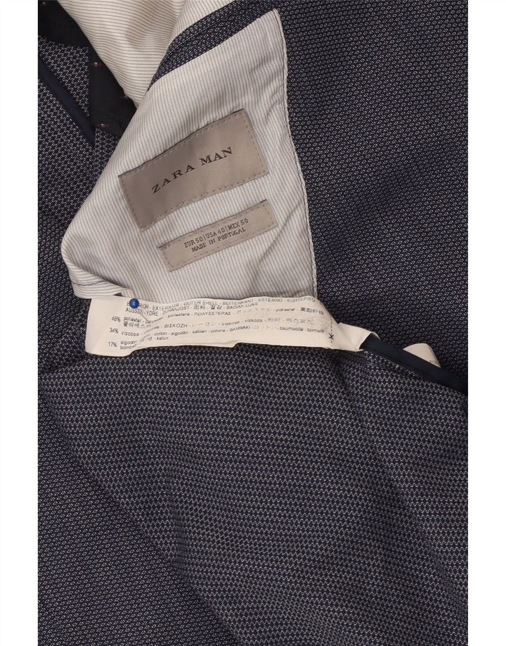 ZARA Mens 2 Button Blazer Jacket EU 50 Medium Navy Blue Polyester