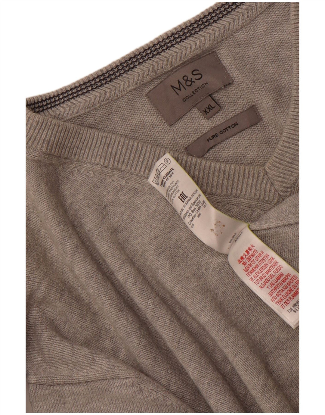 Marks & Spencer Mens V-Neck Jumper Sweater 2XL Grey Cotton