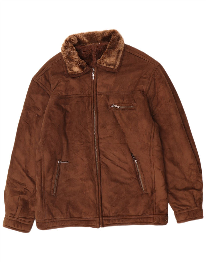 Vintage Womens Sherpa Jacket UK 22 3XL Brown Acrylic