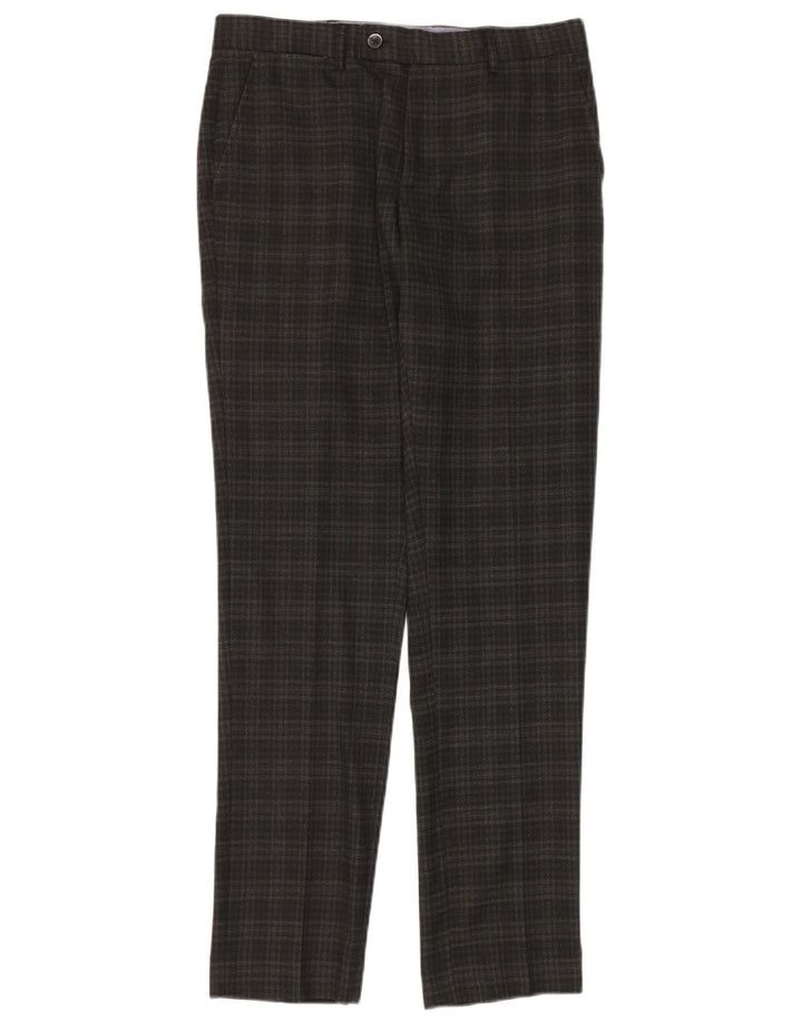 Penguin Mens Slim Suit Trousers W30 L32 Grey Check Polyester