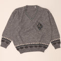 VINTAGE Mens V-Neck Jumper Sweater IT 52 Large Grey Argyle/Diamond Acrylic Vintage Vintage and Second-Hand Vintage from Messina Hembry 