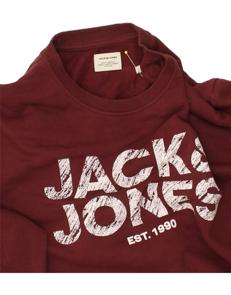 JACK & JONES Mens Graphic Hoodie Jumper Large Burgundy Cotton | Vintage Jack & Jones | Thrift | Second-Hand Jack & Jones | Used Clothing | Messina Hembry 