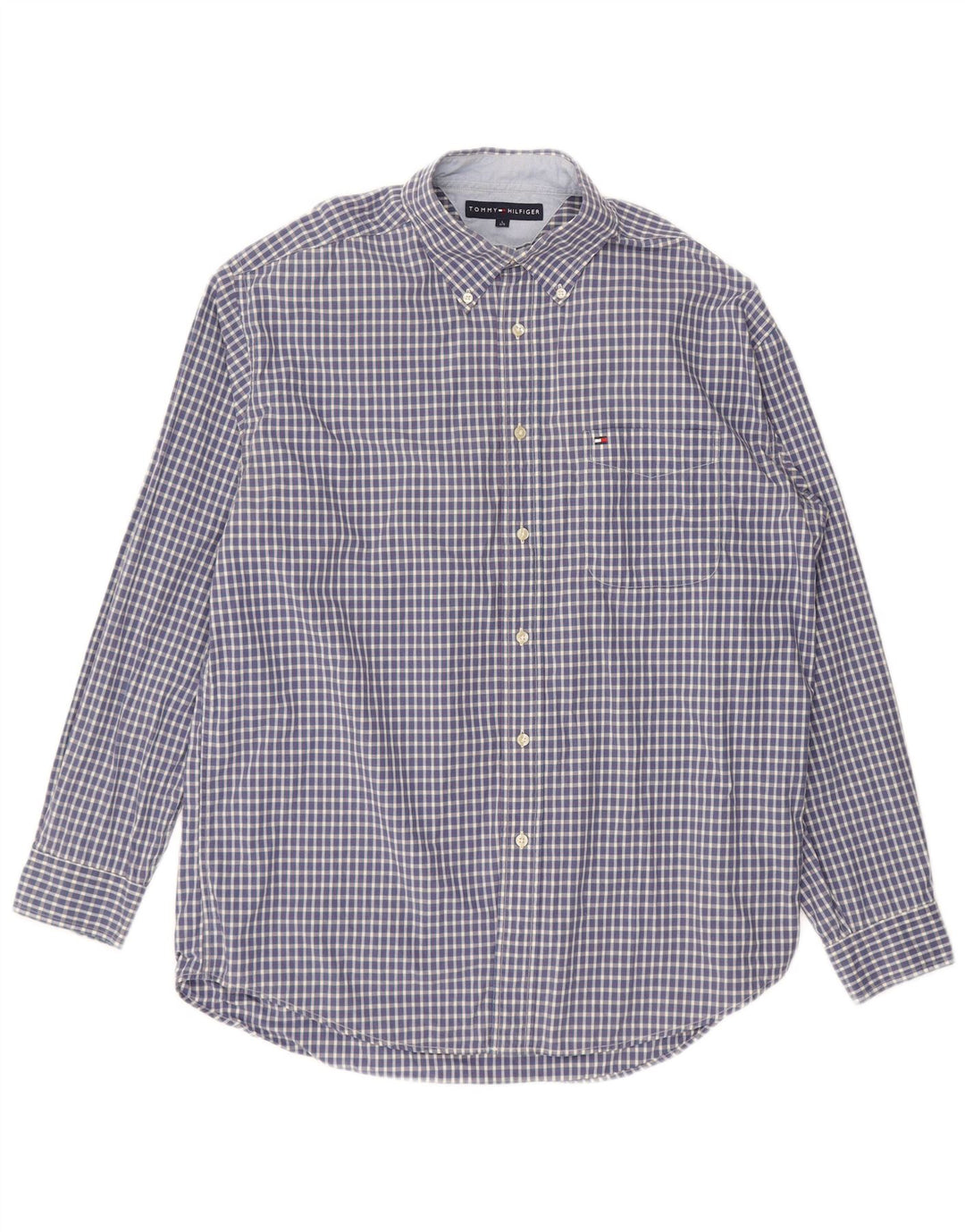 TOMMY HILFIGER Mens Grant Fit Shirt Large Blue Check Cotton