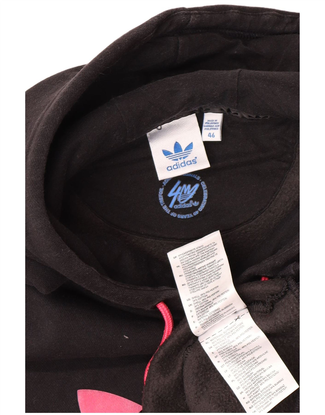 Adidas Womens Graphic Hoodie Jumper IT 46 Large Black Polyester