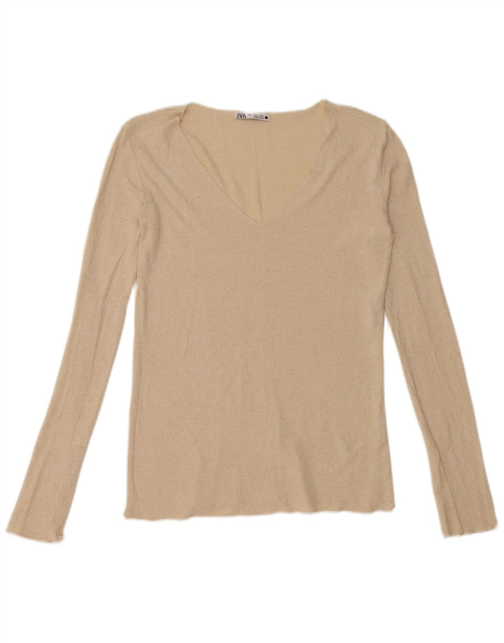 Zara Womens Top Long Sleeve UK 10 Small Beige