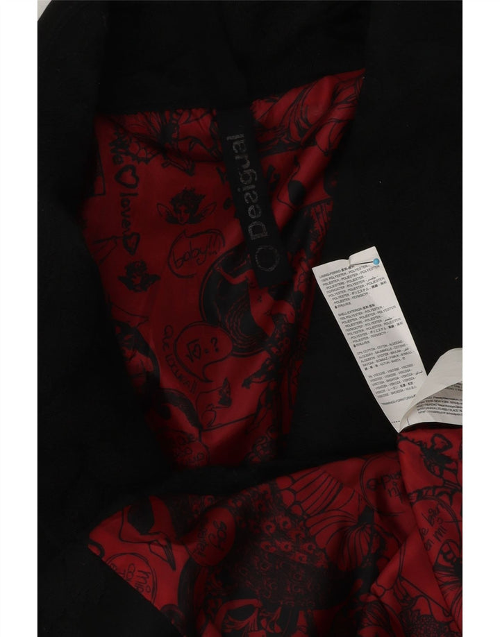 Desigual Womens Graphic 3 Button Blazer Jacket EU 46 XL Black Floral