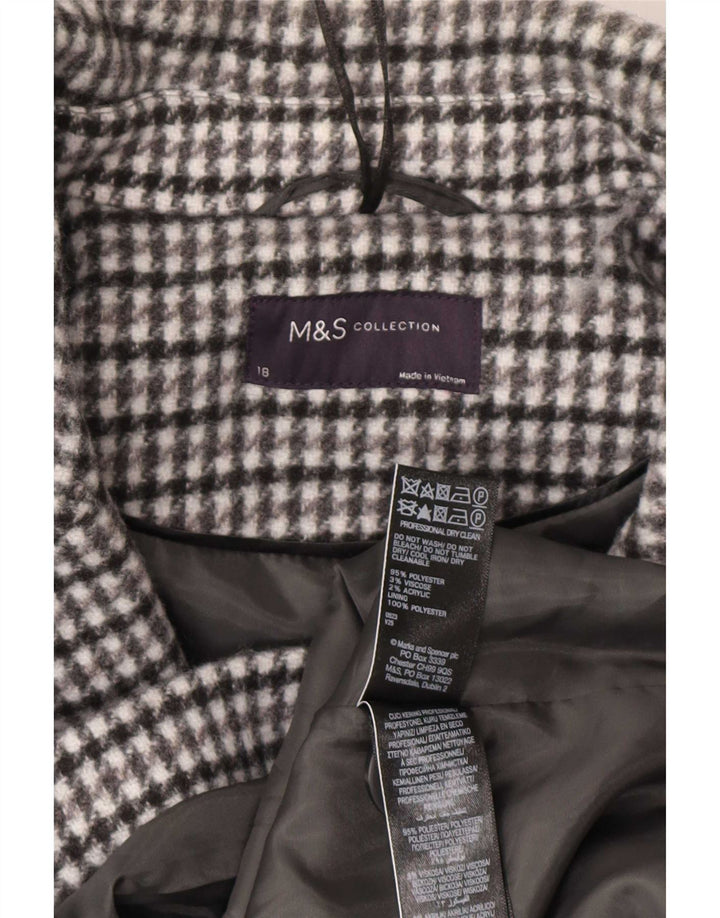 Marks & Spencer Womens Double Breasted Coat UK 18 XL Grey Houndstooth