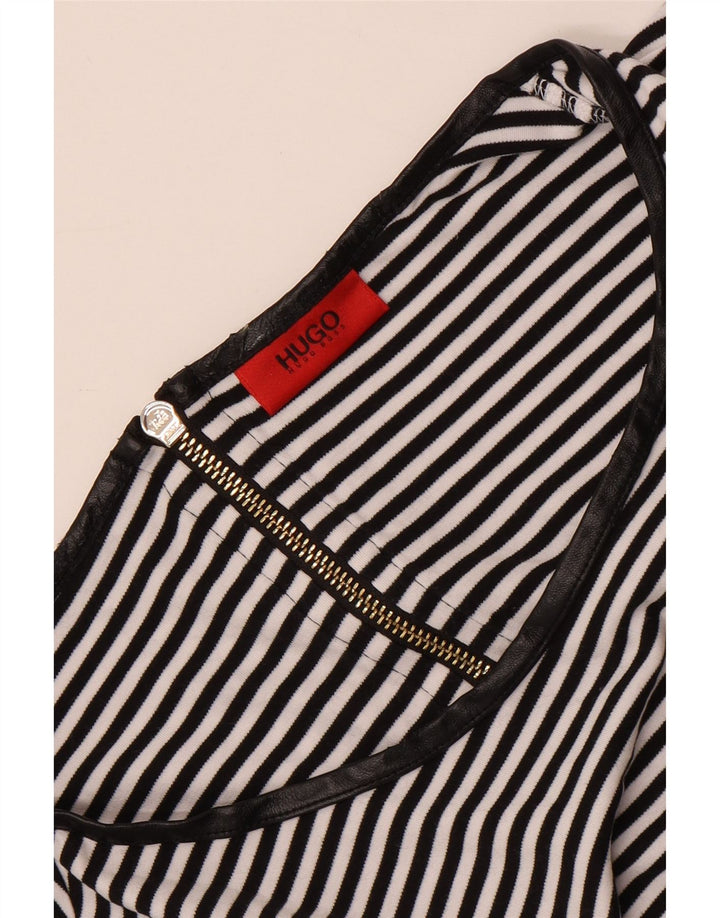 Hugo Boss Womens Top Long Sleeve UK 12 Medium Black Striped