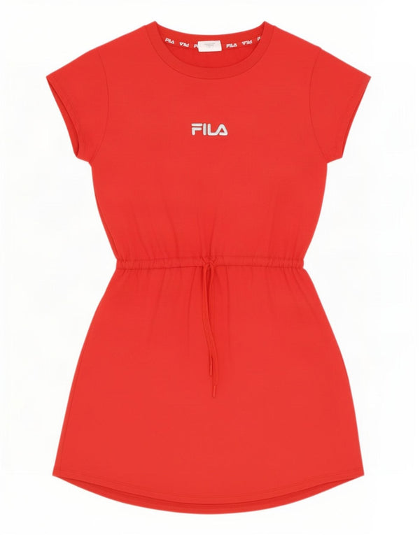 Fila Womens Graphic T-Shirt Dress UK 14 Medium Red Cotton