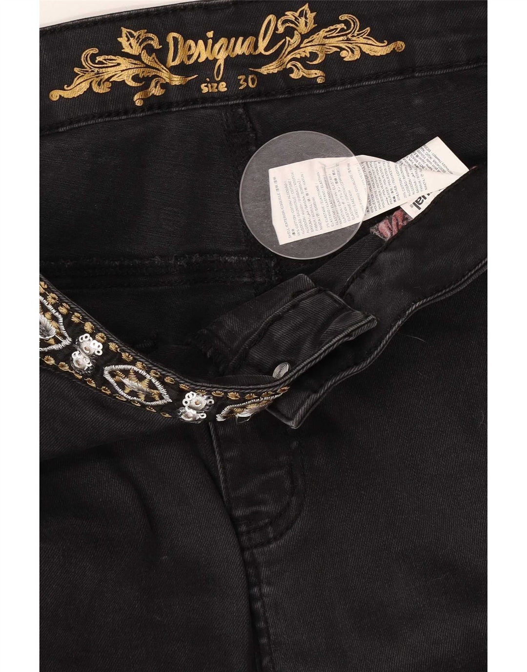 Desigual Womens Distressed Crop Slim Jeans W30 L25 Black Cotton