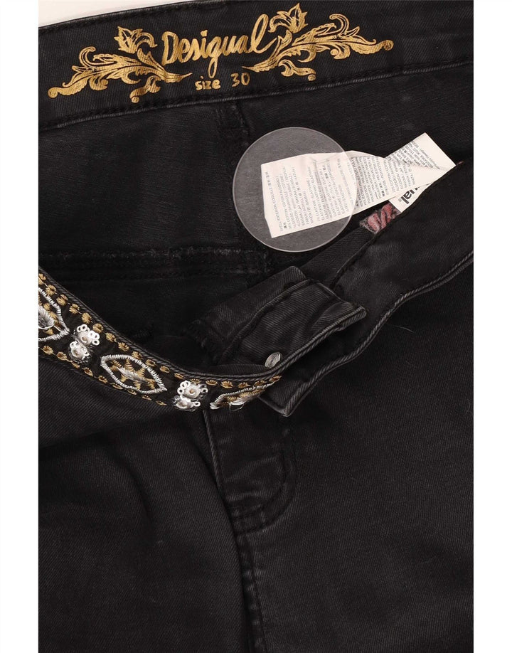 Desigual Womens Distressed Crop Slim Jeans W30 L25 Black Cotton