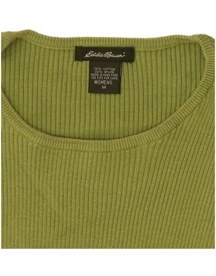 Eddie Bauer Womens Crop Top Long Sleeve UK 12 Medium Green Cotton