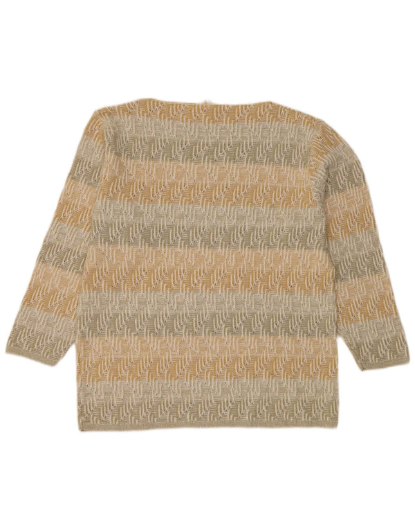 Vintage Womens Boat Neck Jumper Sweater UK 14 Large Beige Geometric Acrylic