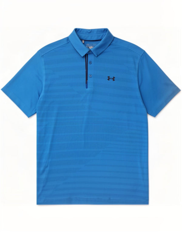 Under Armour Mens Heat Gear Polo Shirt Large Blue Striped Polyester