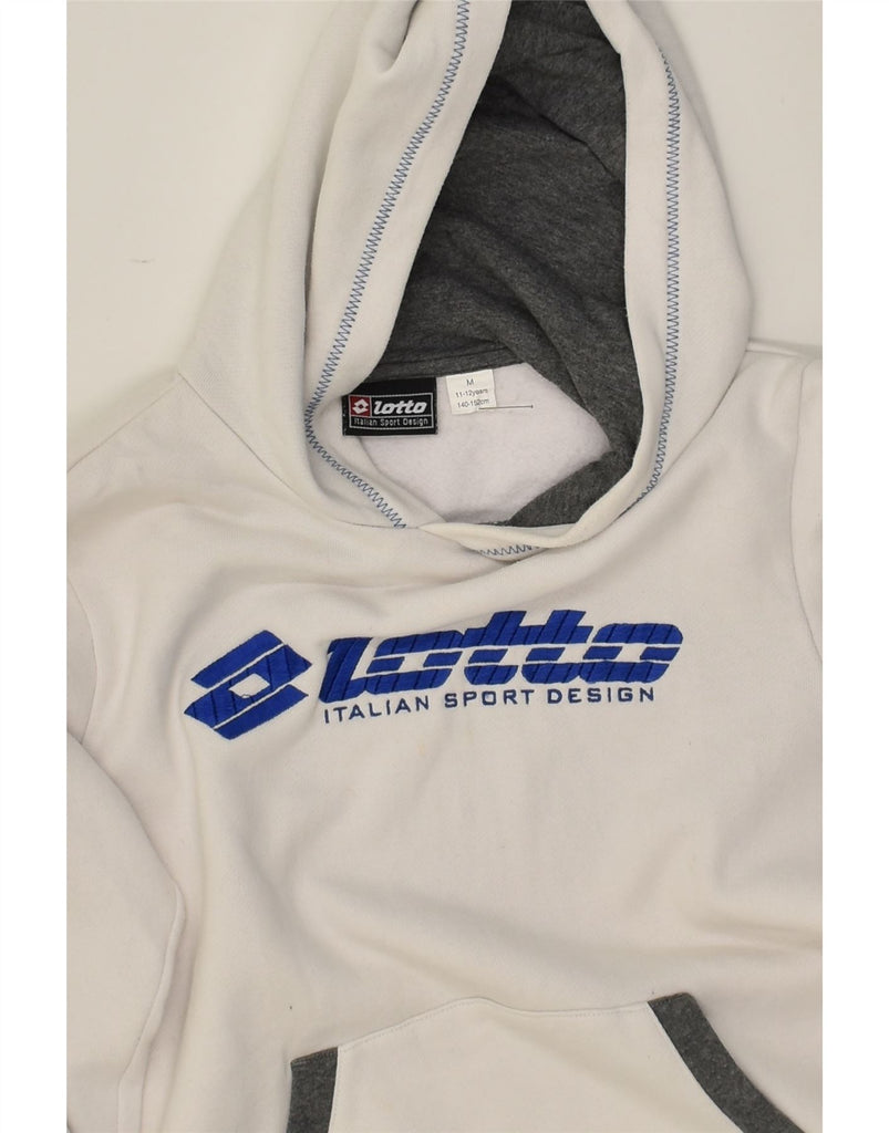 LOTTO Boys Graphic Hoodie Jumper 11-12 Years Medium  White Cotton | Vintage Lotto | Thrift | Second-Hand Lotto | Used Clothing | Messina Hembry 