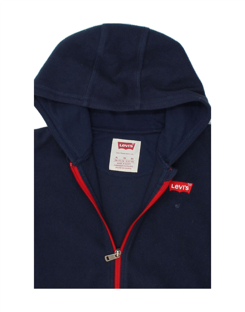 LEVI'S Boys Graphic Fleece Zip Hoodie Sweater 13-14 Years XL Navy Blue Vintage Levi's and Second-Hand Levi's from Messina Hembry 