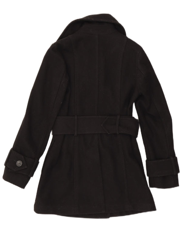 Benetton Womens Double Breasted Coat UK 8 Small Black
