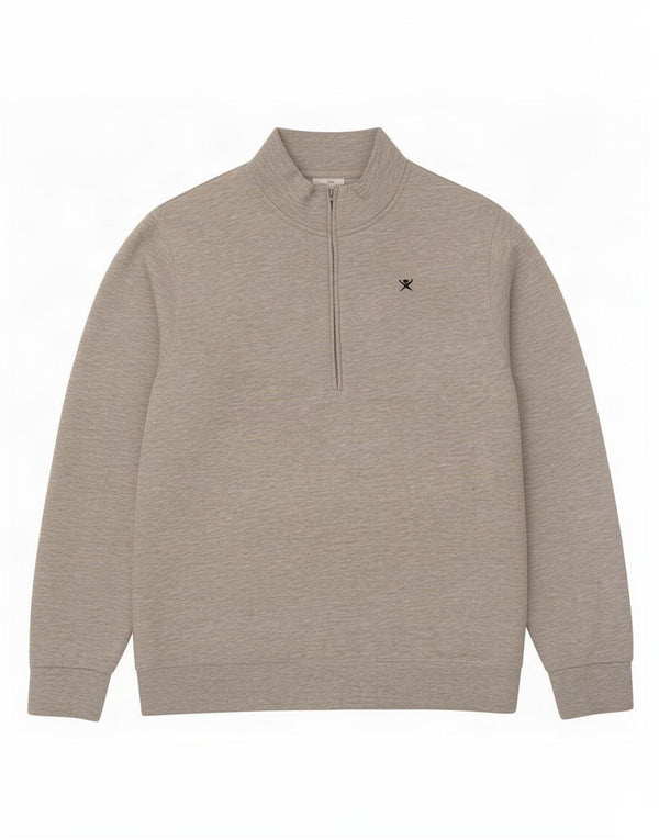 Hackett Mens Zip Neck Classic Fit Sweatshirt Jumper Large Grey Flecked
