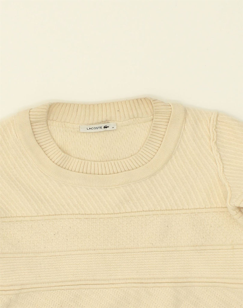 LACOSTE Womens Crew Neck Jumper Sweater Size 36 Small Off White Wool | Vintage Lacoste | Thrift | Second-Hand Lacoste | Used Clothing | Messina Hembry 