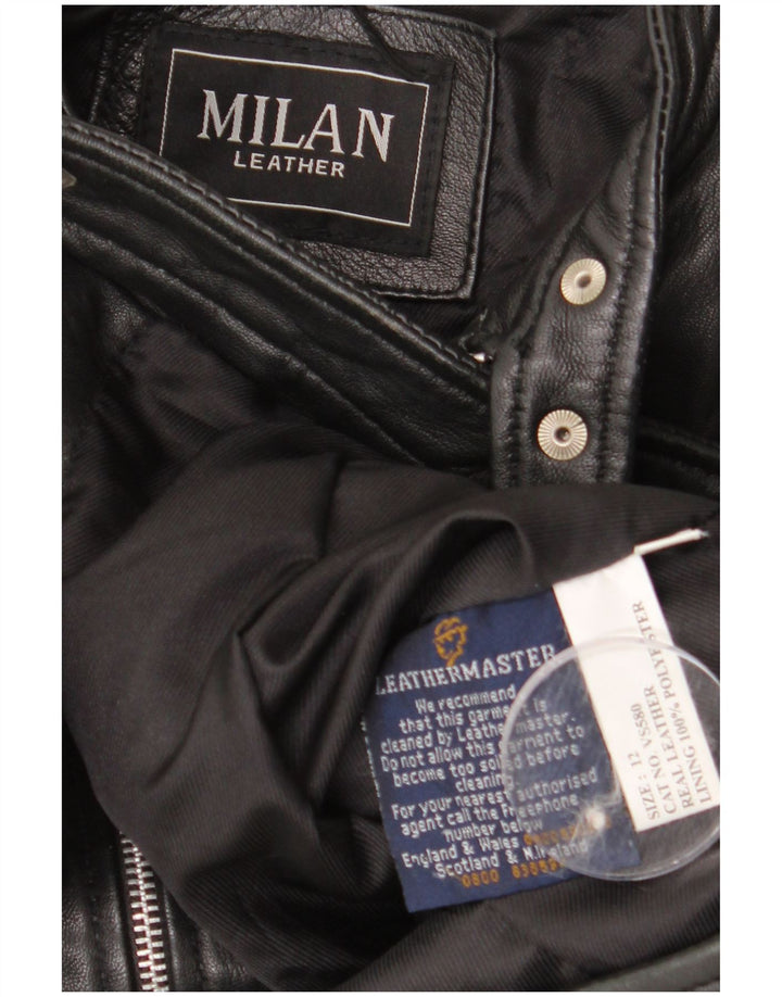 Milan Womens Biker Leather Jacket UK 12 Medium Black Leather