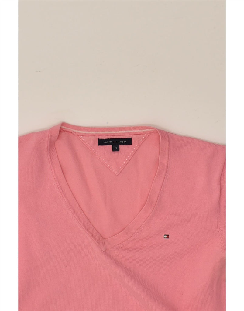 TOMMY HILFIGER Girls V-Neck Jumper Sweater 15-16 Years Medium  Pink Cotton | Vintage Tommy Hilfiger | Thrift | Second-Hand Tommy Hilfiger | Used Clothing | Messina Hembry 