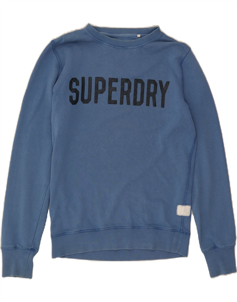 SUPERDRY Mens Graphic Sweatshirt Jumper Medium Blue Cotton Vintage Superdry and Second-Hand Superdry from Messina Hembry 