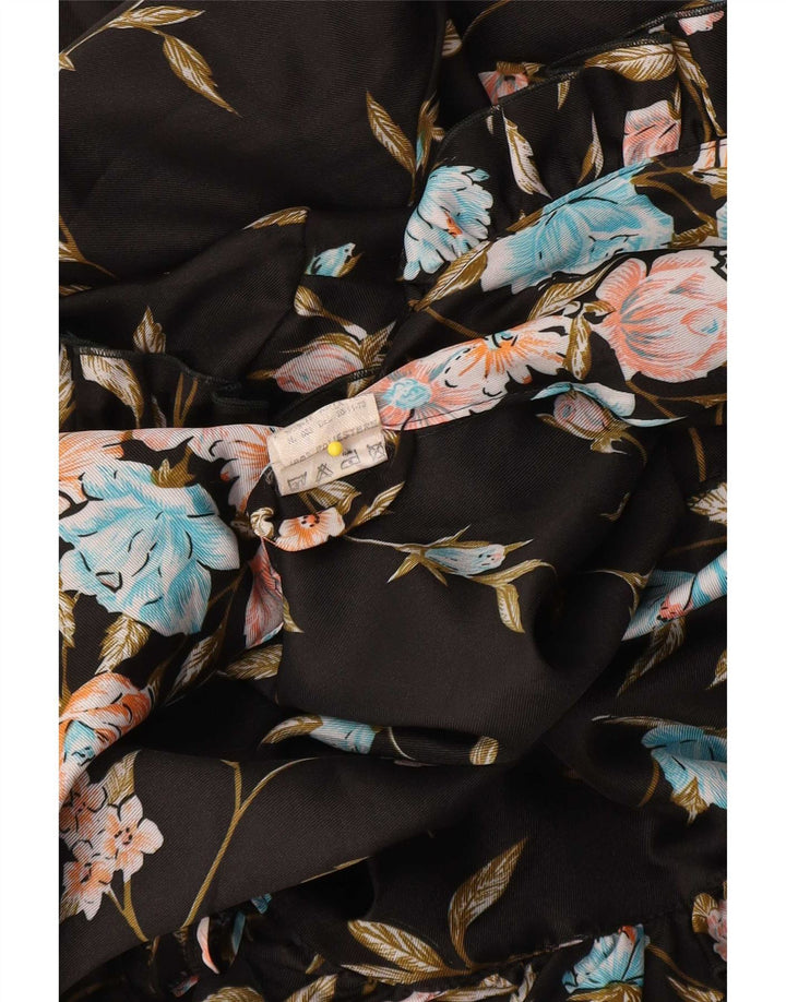 Vintage Womens Long Sleeve Robe Maxi Dress IT 44 Medium Black Floral