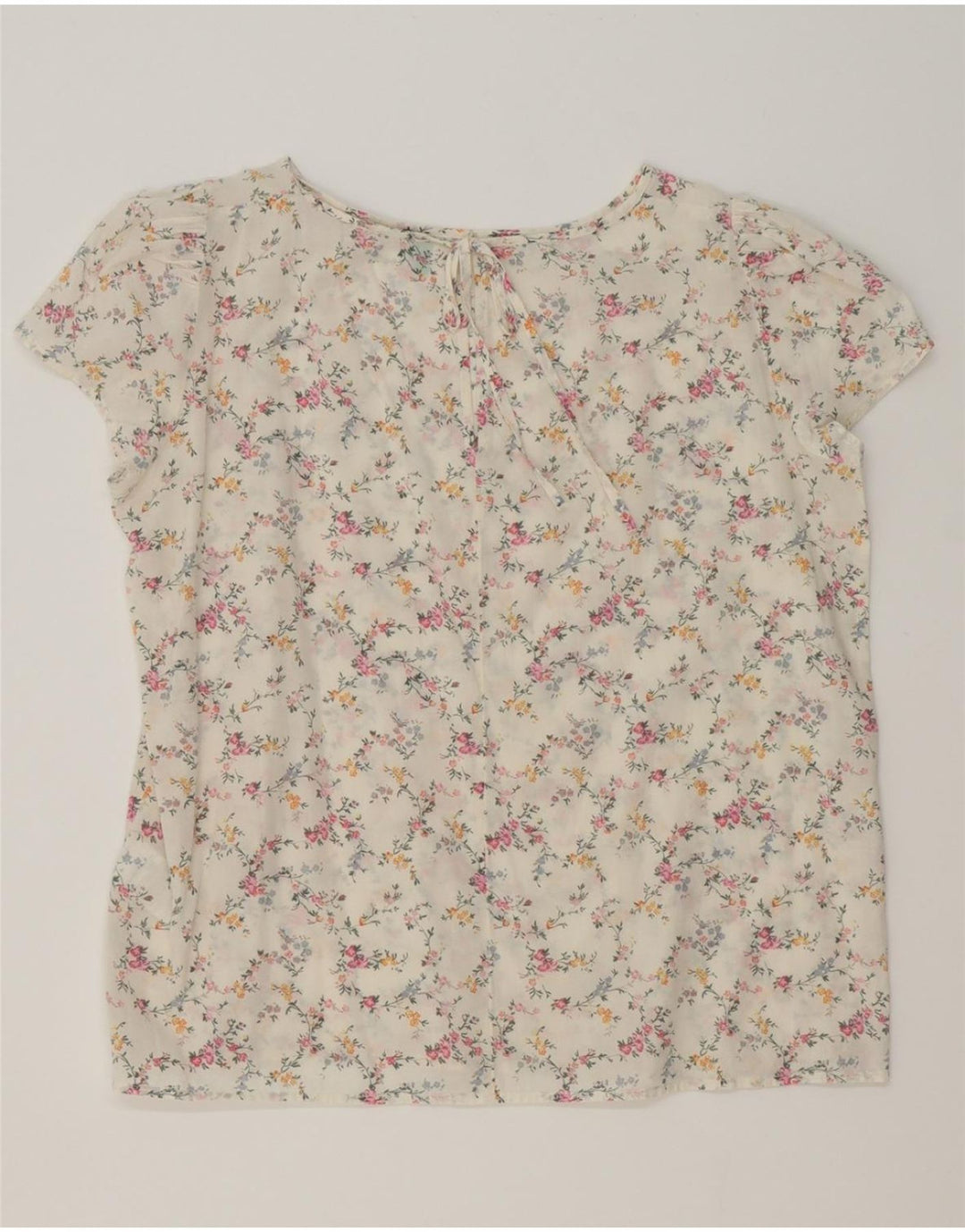 BENETTON Womens Blouse Top UK 14 Medium White Floral Cotton Vintage Benetton and Second-Hand Benetton from Messina Hembry 