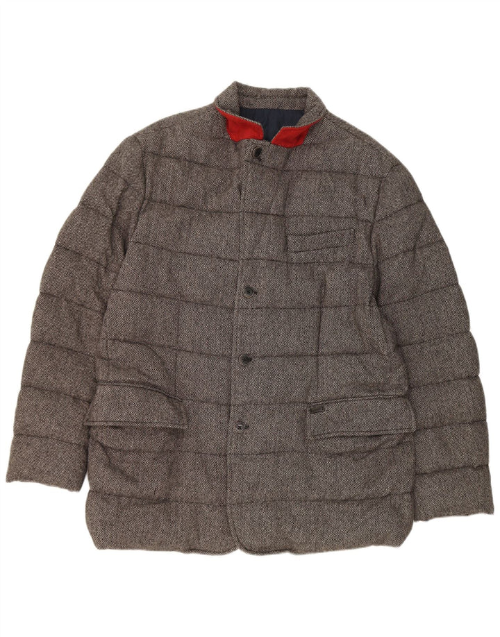Tommy Hilfiger Mens Padded Jacket UK 44 2XL Grey Herringbone Wool