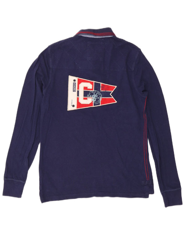Crew Clothing Mens Graphic Long Sleeve Polo Shirt Medium Navy Blue Striped