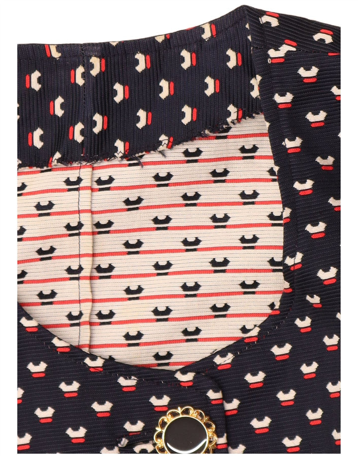 VINTAGE Womens 3 Button 2 Piece Set UK 12 Medium Navy Blue Spotted