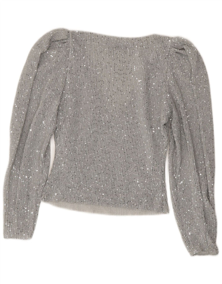 Zara Womens Crop Top Long Sleeve UK 10 Small Silver