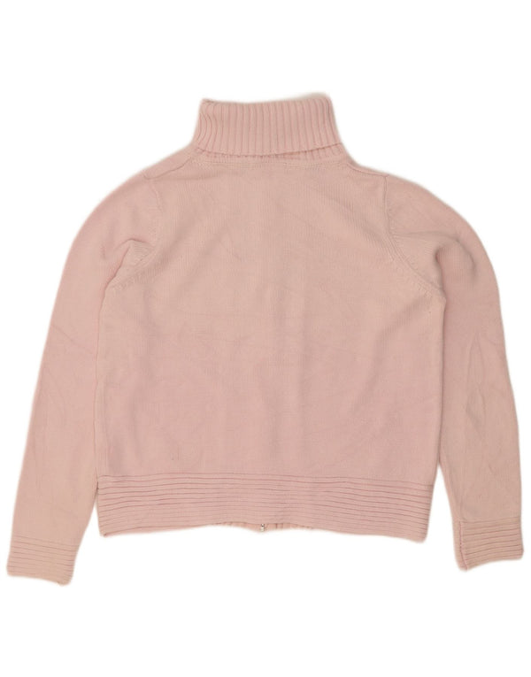 Marks & Spencer Womens Roll Neck Cardigan Sweater UK 14 Medium Pink Cotton
