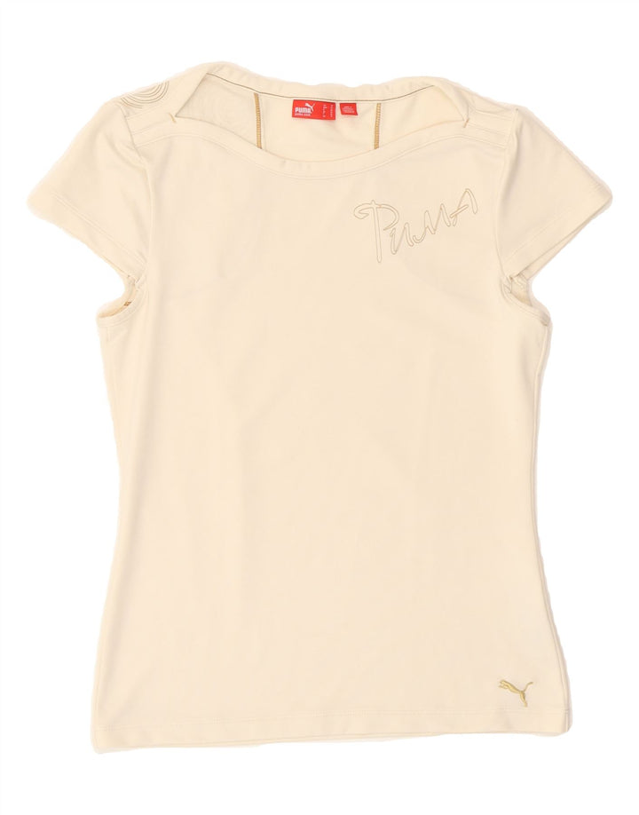 PUMA Womens Graphic T-Shirt Top UK 12 Medium  Off White Polyester Vintage Puma and Second-Hand Puma from Messina Hembry 