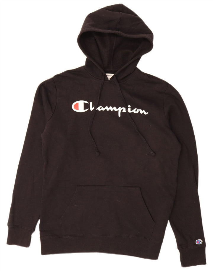 Champion Mens Graphic Hoodie Jumper Medium Black Cotton