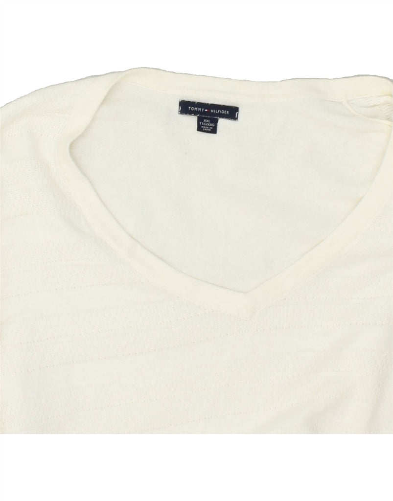 TOMMY HILFIGER Womens Tall V-Neck Jumper Sweater UK 20 2XL White Cotton | Vintage Tommy Hilfiger | Thrift | Second-Hand Tommy Hilfiger | Used Clothing | Messina Hembry 