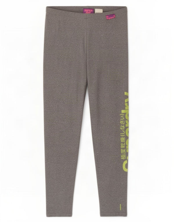 Superdry Womens Graphic Crop Leggings UK 14 Large Grey Flecked Cotton