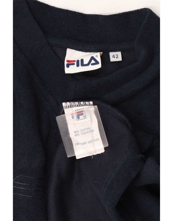 Fila Womens Graphic Sweatshirt Jumper IT 42 Medium Navy Blue Cotton