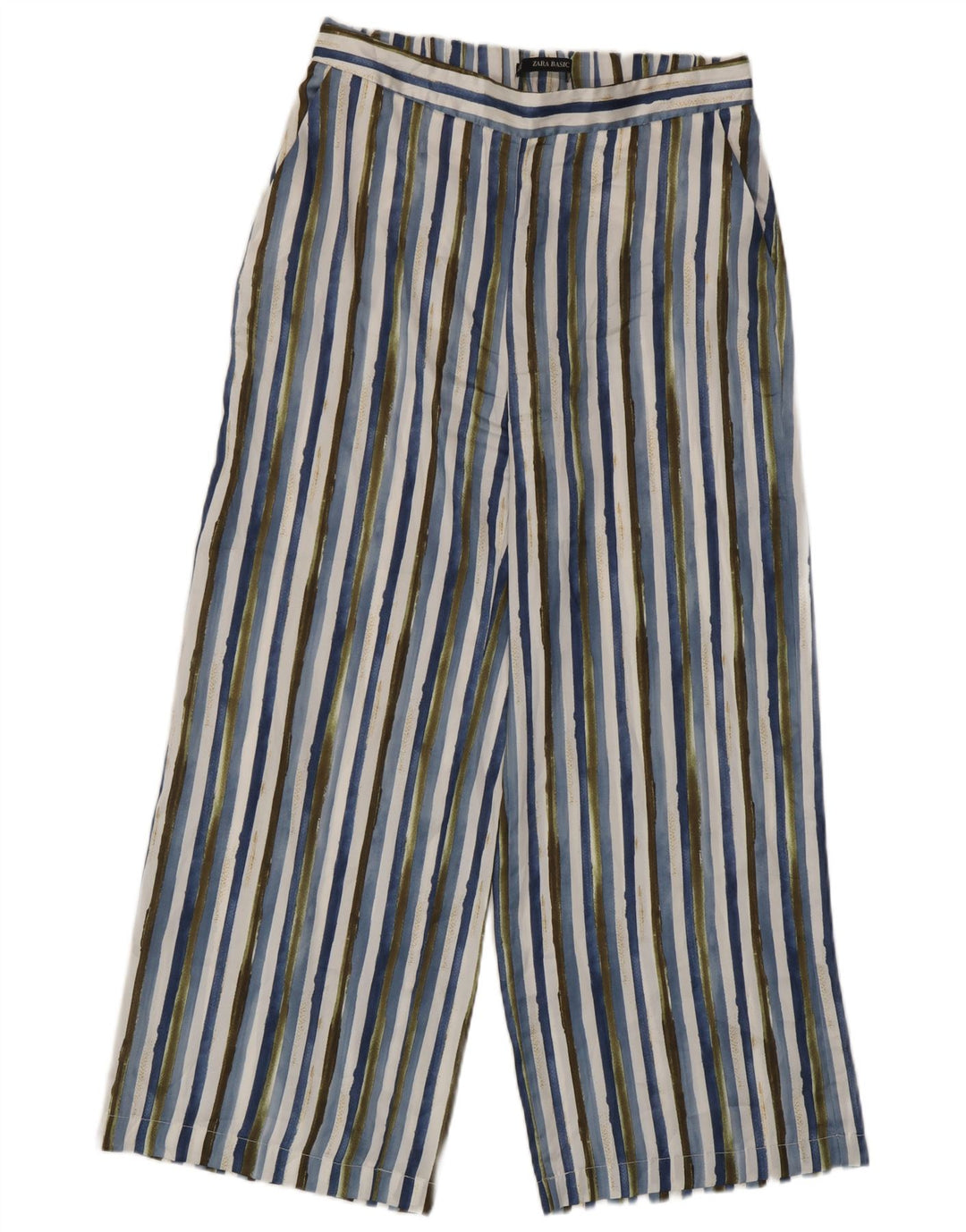 Zara Womens Cropped Trousers Medium W28 L25 Multicoloured Striped Polyester