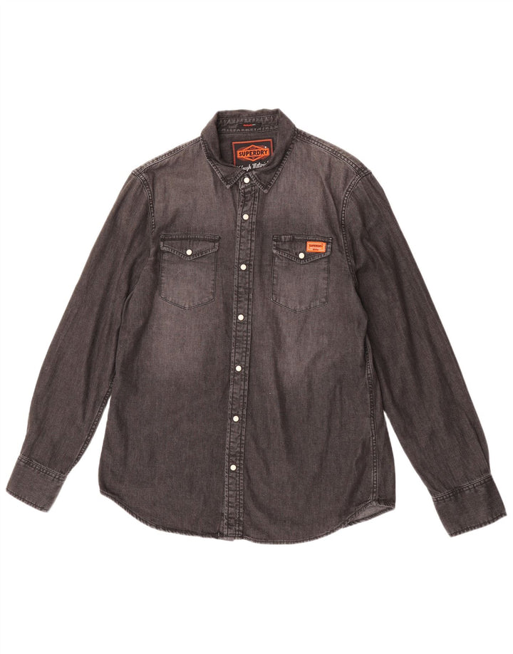Superdry Mens Denim Shirt XL Grey Cotton