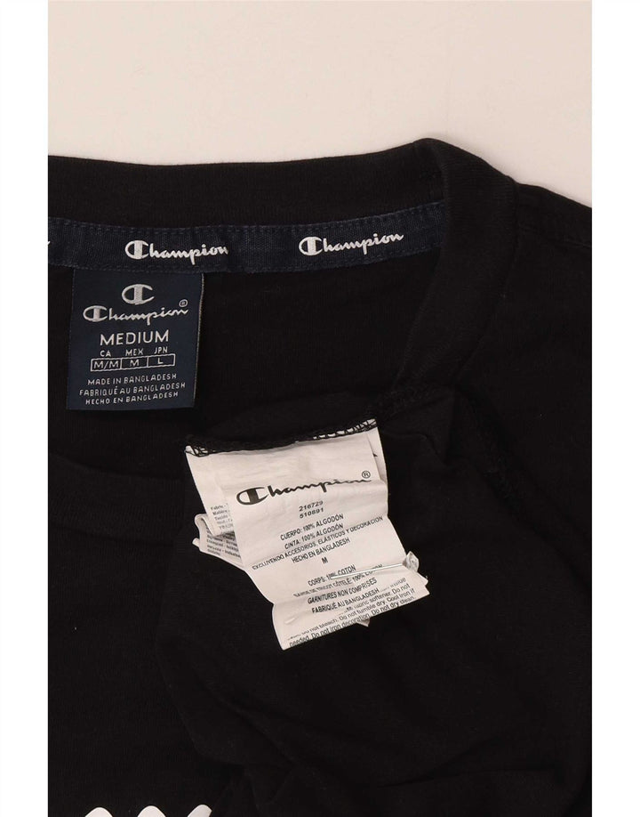 Champion Mens Graphic T-Shirt Top Medium Black Cotton