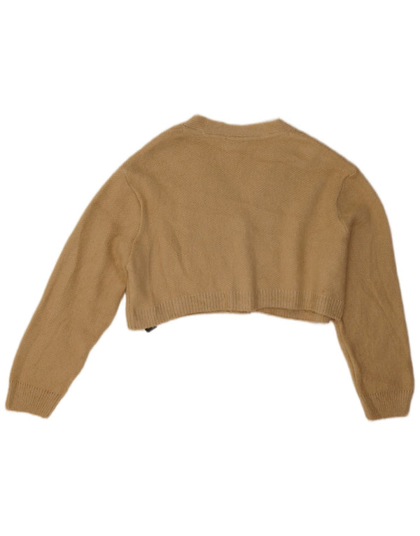 Topshop Womens Crop Oversized Cardigan Sweater UK 10 Small Beige Acrylic