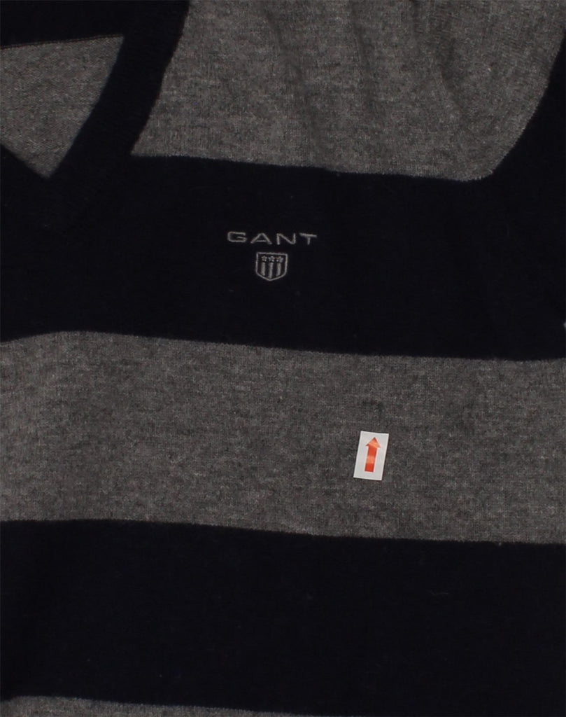 GANT Boys V-Neck Jumper Sweater 7-8 Years Medium  Black Striped Lambswool | Vintage Gant | Thrift | Second-Hand Gant | Used Clothing | Messina Hembry 