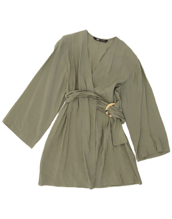 Zara Womens Wrap Dress UK 10 Small Khaki Modal